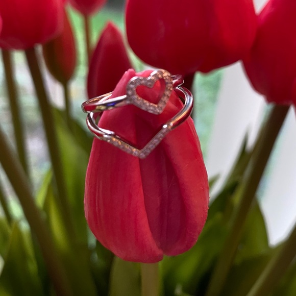Sterling Silver CZ Heart Ring Set, Size 6 - Picture 8 of 8